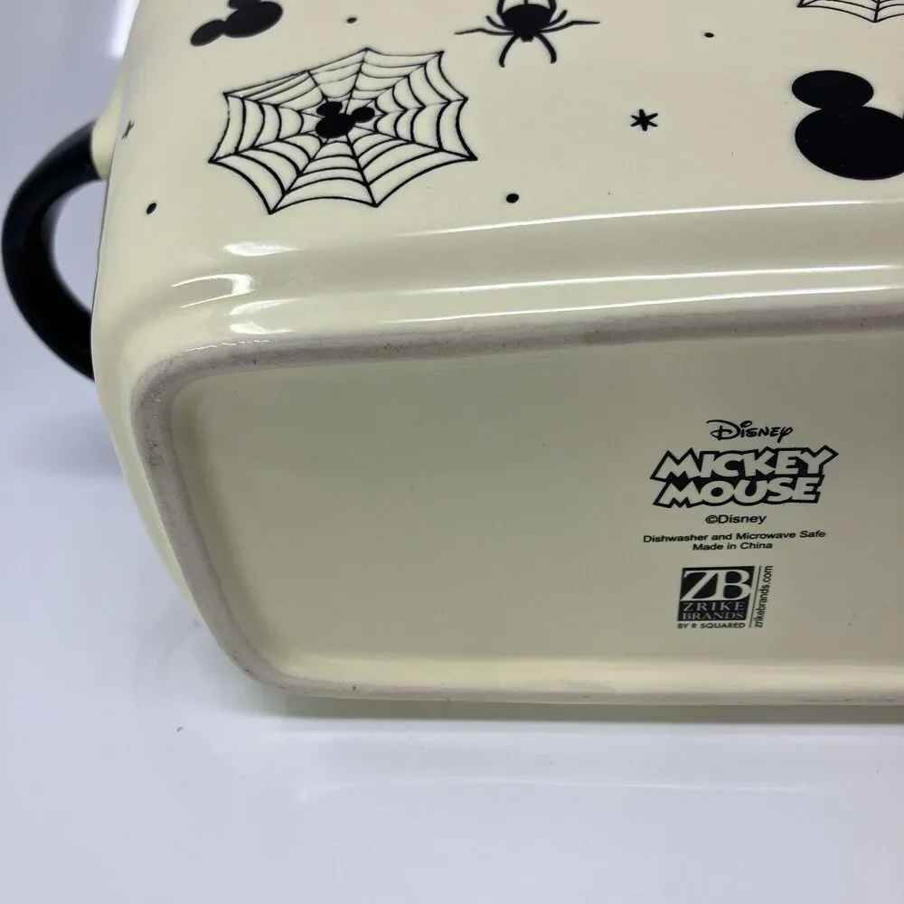 Disney Baking Dish Cream Ceramic Mickey Halloween Spider Web Meatloaf/Bread